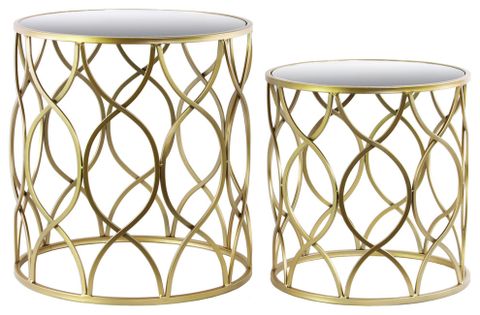 Metal Tables With Mirrored Tops, Champagne Finish, 2-Piece Set ... for Space-Saving Solutions The Practical Elegance of Shani Accent Tables